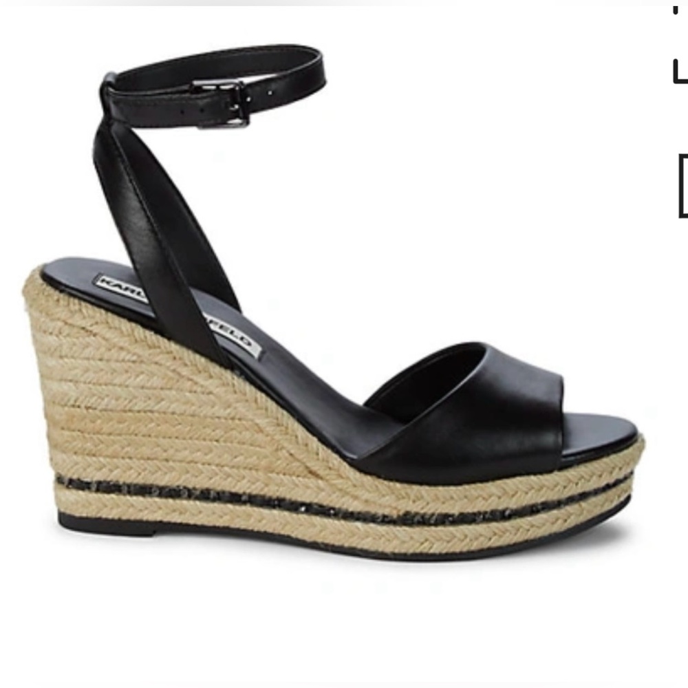 NWT KARL LAGERFIELD PARIS black Espadrille wedges. Size: 8.5 Medium